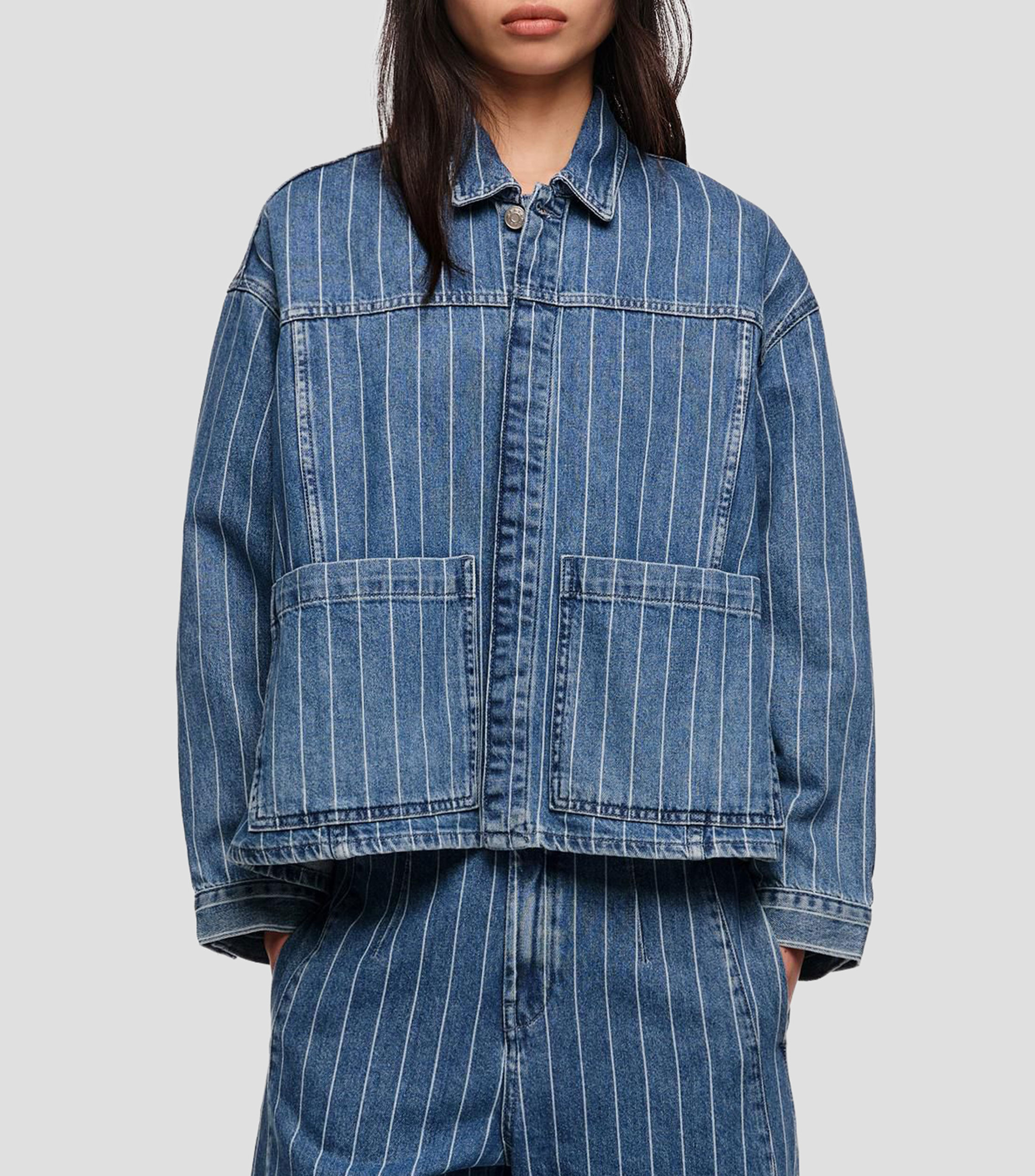 Chamarra línea A denim rayas Mujer